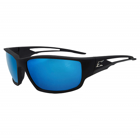 Edge Eyewear Kazbek Polarized Safety Glasses, Black with Aqua Precision  Blue Mirror Lens